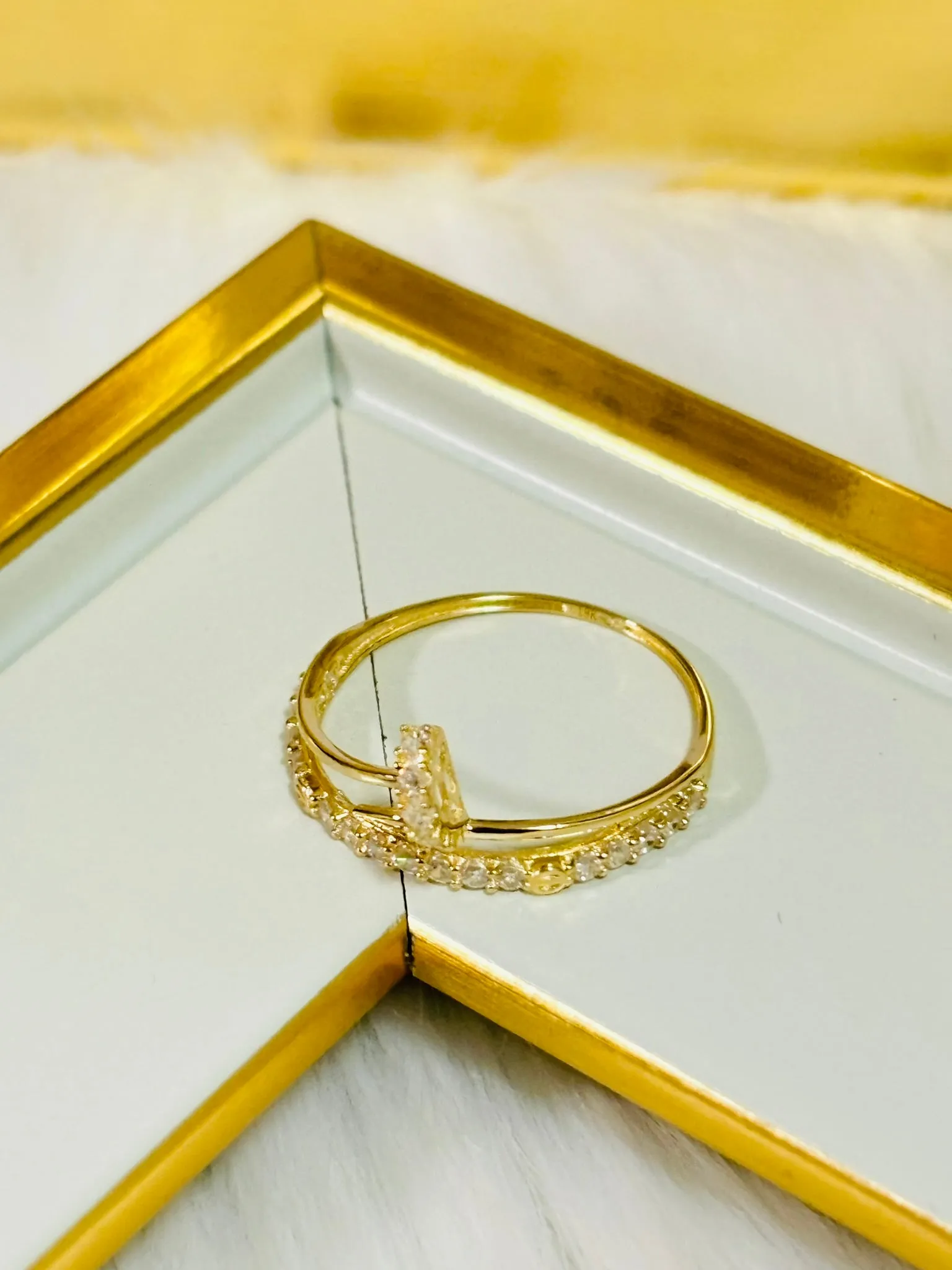 18K Gold Nail and Love Combination Rhinestone Ring