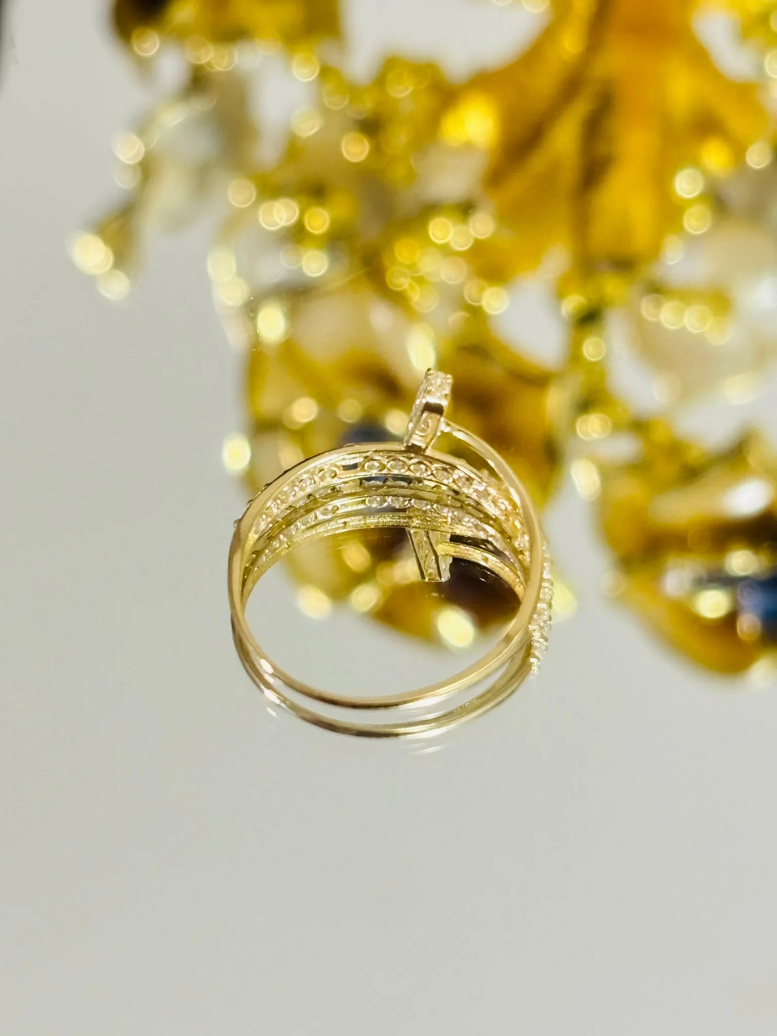 18K Gold Nail and Love Combination Rhinestone Ring