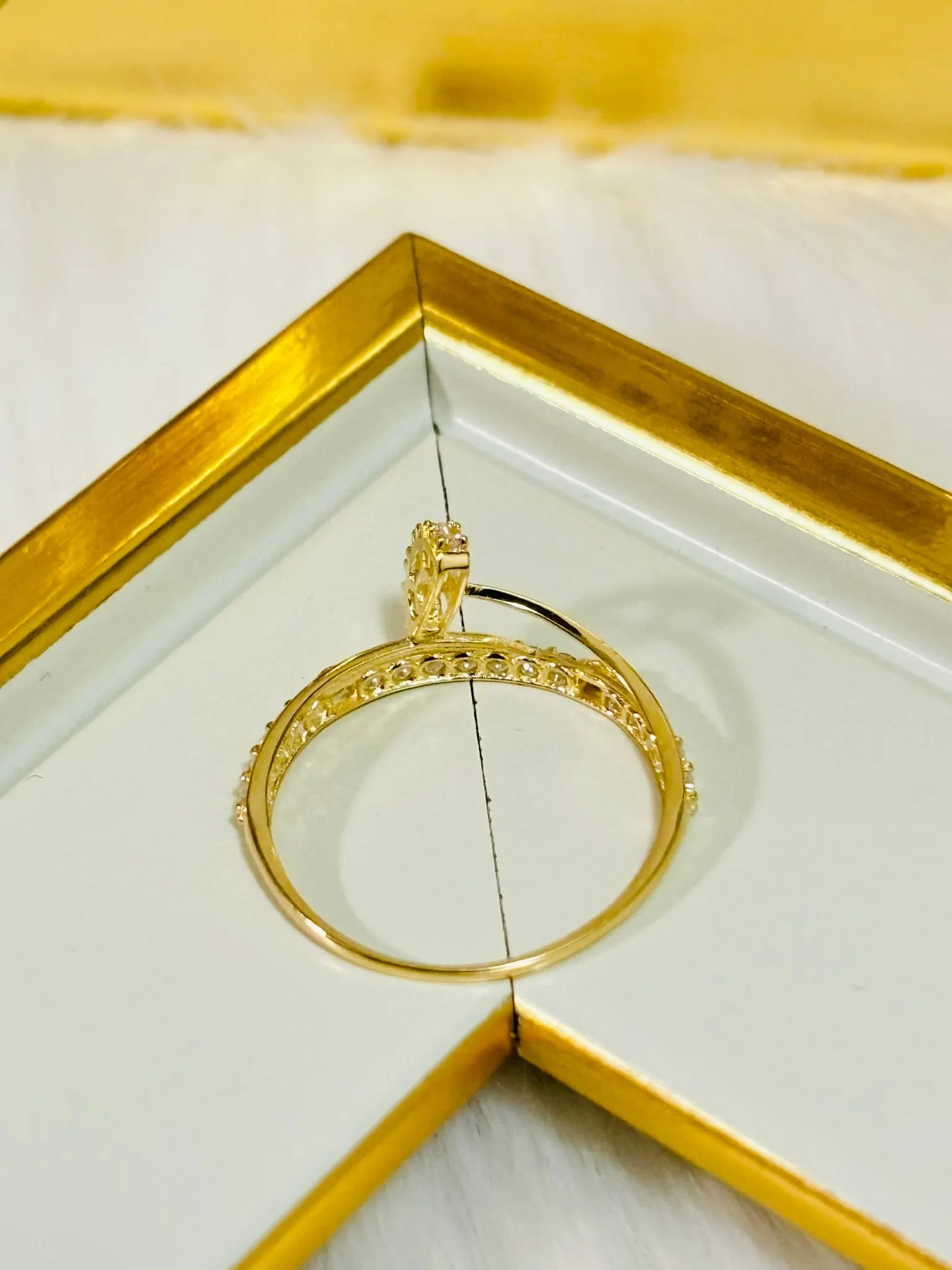 18K Gold Nail and Love Combination Rhinestone Ring