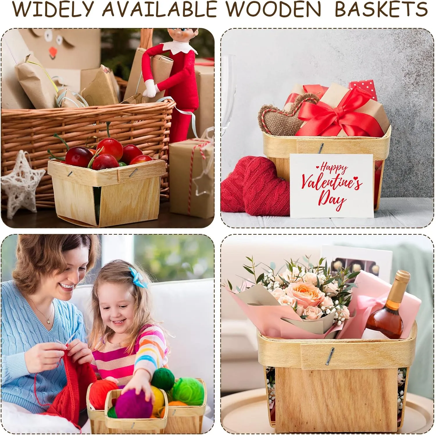 25 Mini Wooden Gift Baskets, 1/2 Pint Vented Square Boxes for Fruit Picking 3 x 3 x 2.2 inches