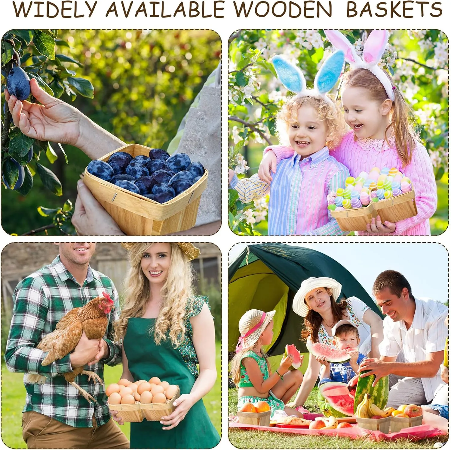 25 Mini Wooden Gift Baskets, 1/2 Pint Vented Square Boxes for Fruit Picking 3 x 3 x 2.2 inches