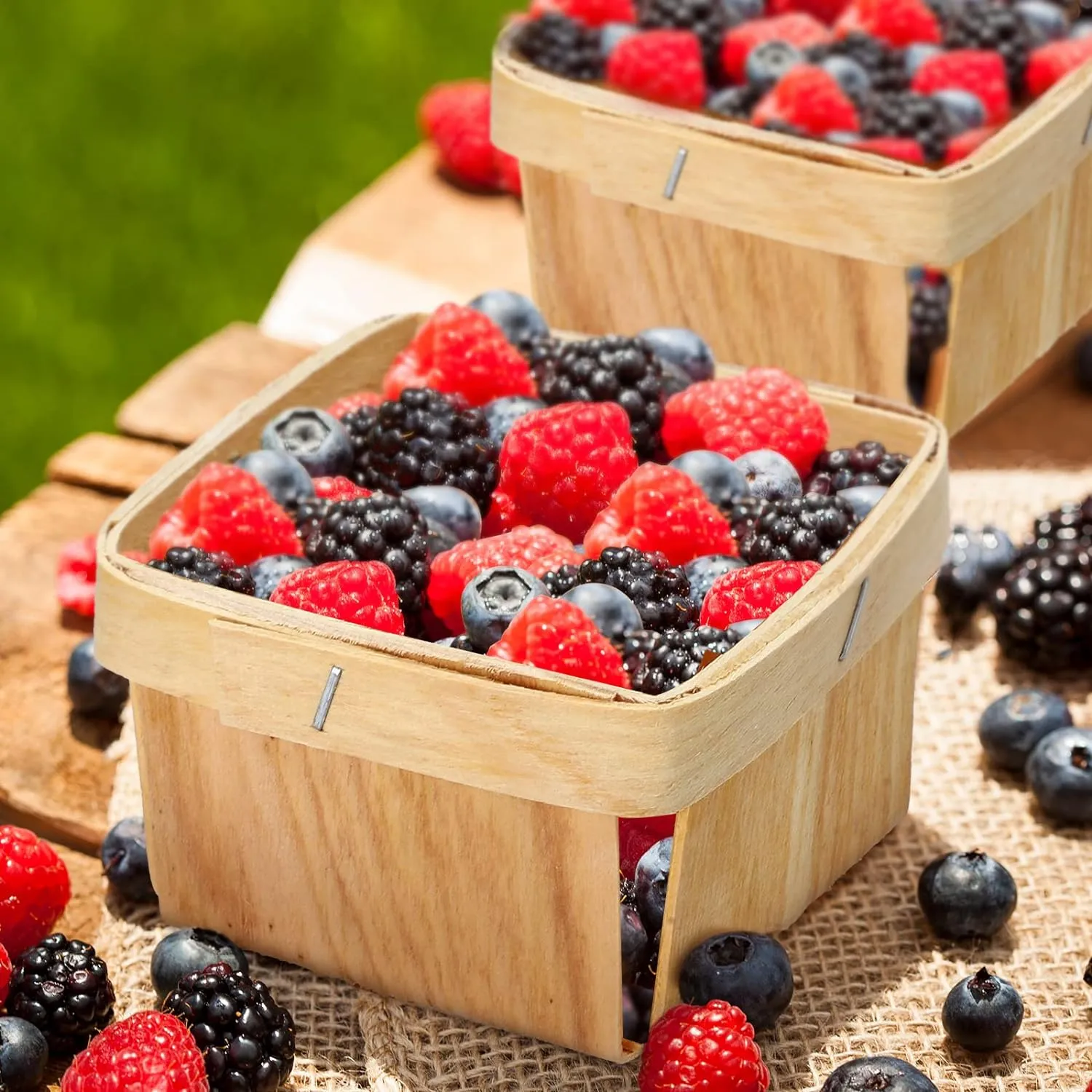 25 Mini Wooden Gift Baskets, 1/2 Pint Vented Square Boxes for Fruit Picking 3 x 3 x 2.2 inches