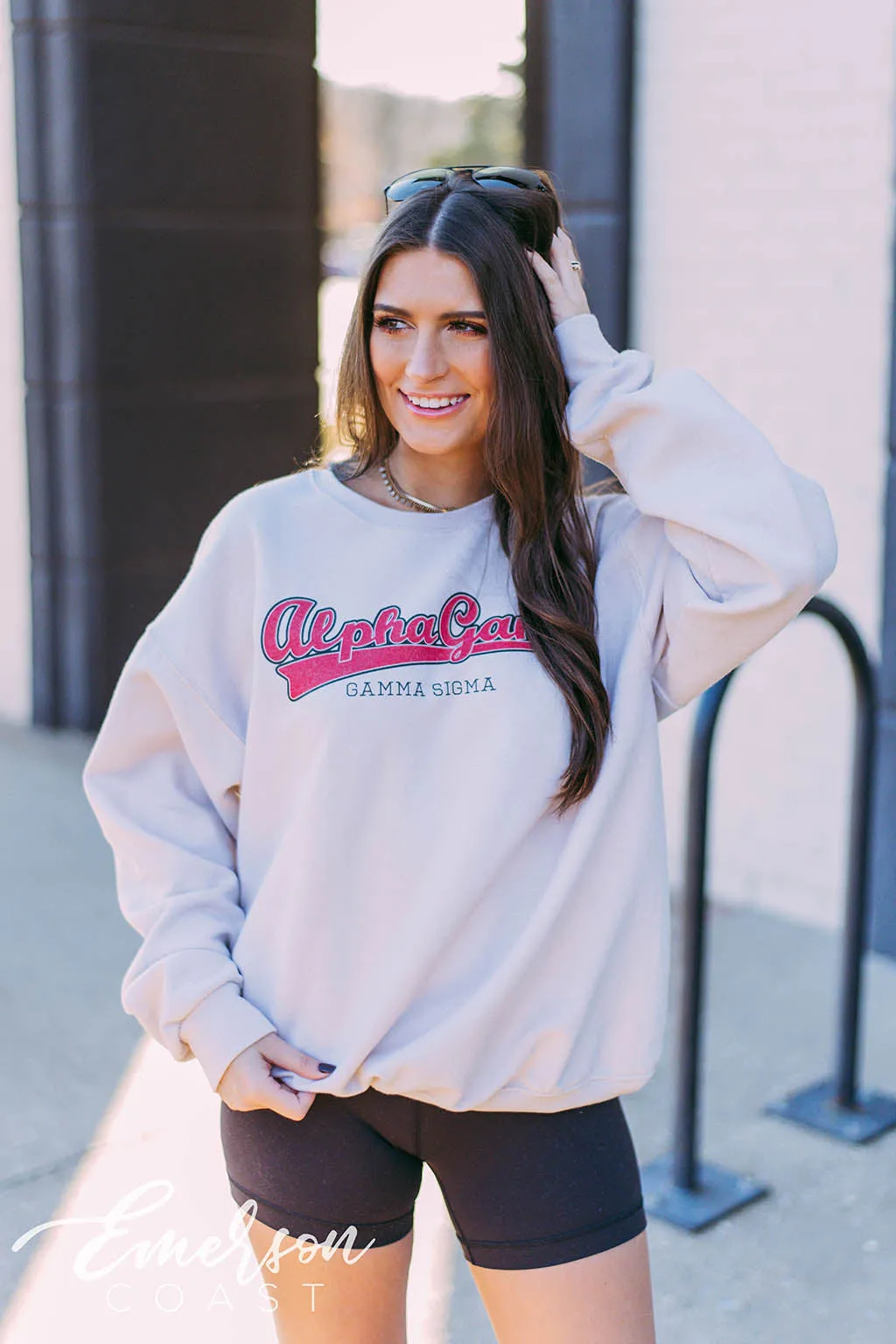 Alpha Gam Collegiate Sand Crewneck