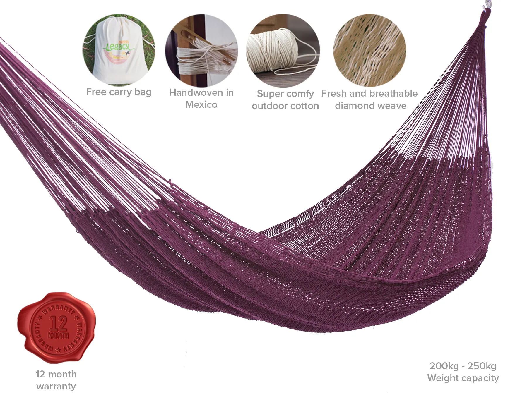 Authentic Mexican Outdoor Undercover Cotton Hammock in Rich Marron