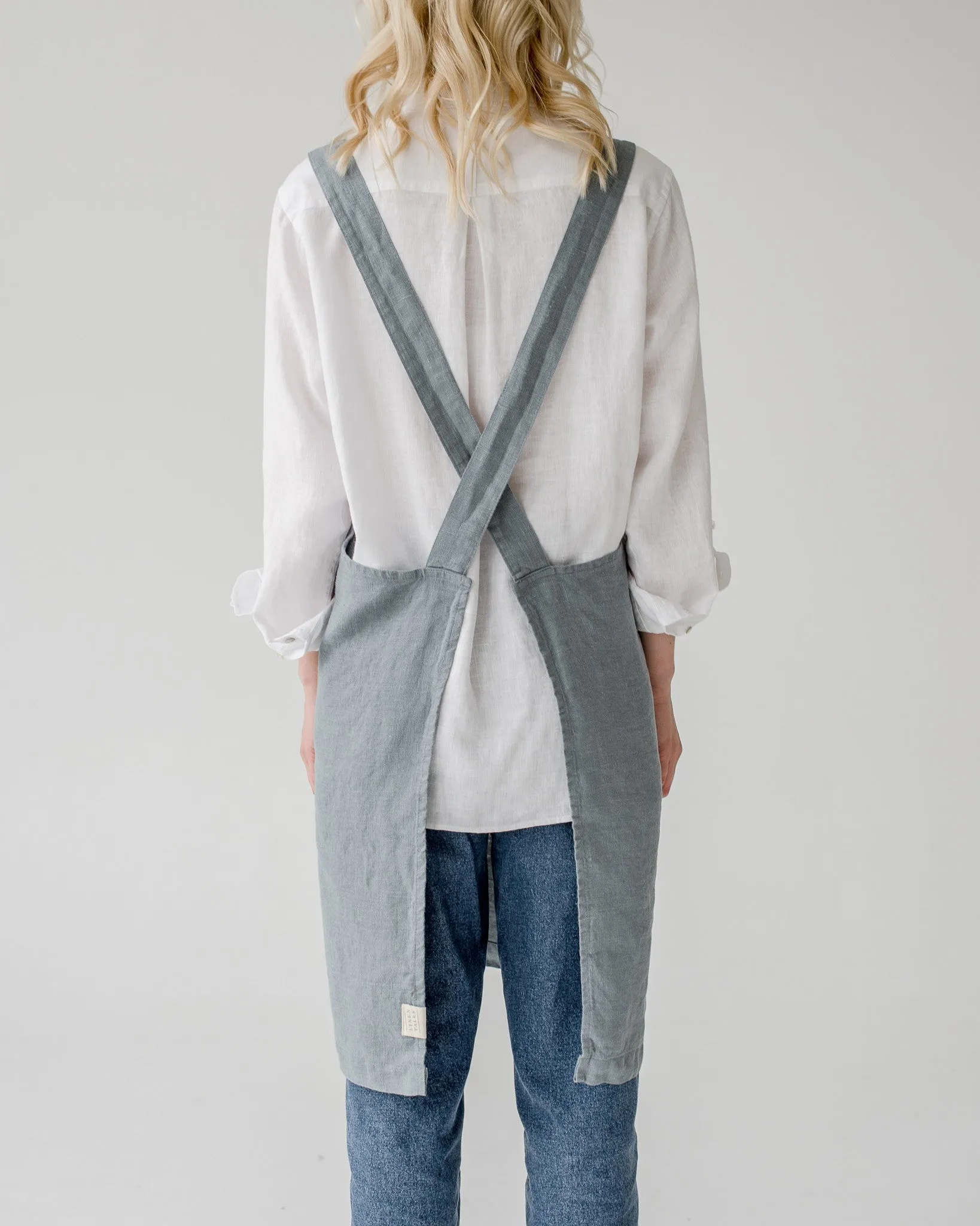 Blue Fog Crossback Linen Apron