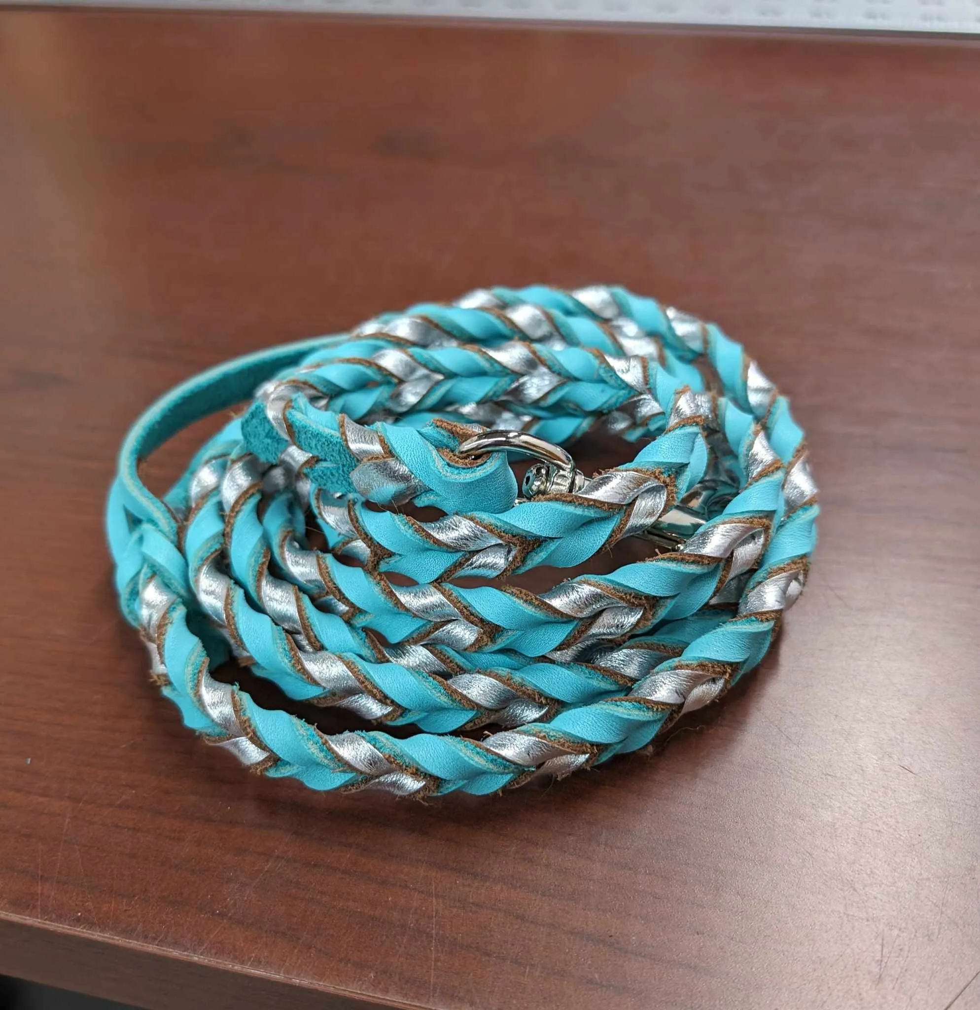 Braided Leather Leash - Metallic Leather Two Tone
