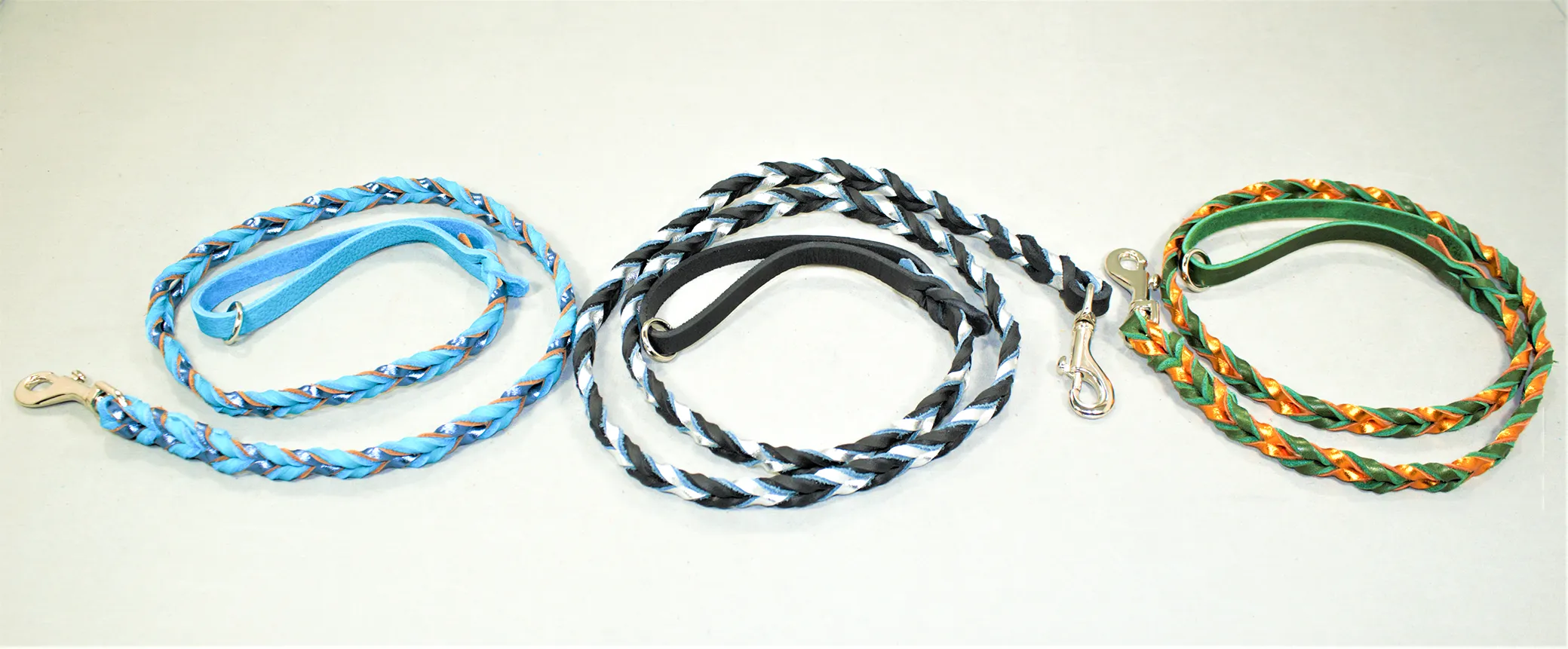 Braided Leather Leash - Metallic Leather Two Tone