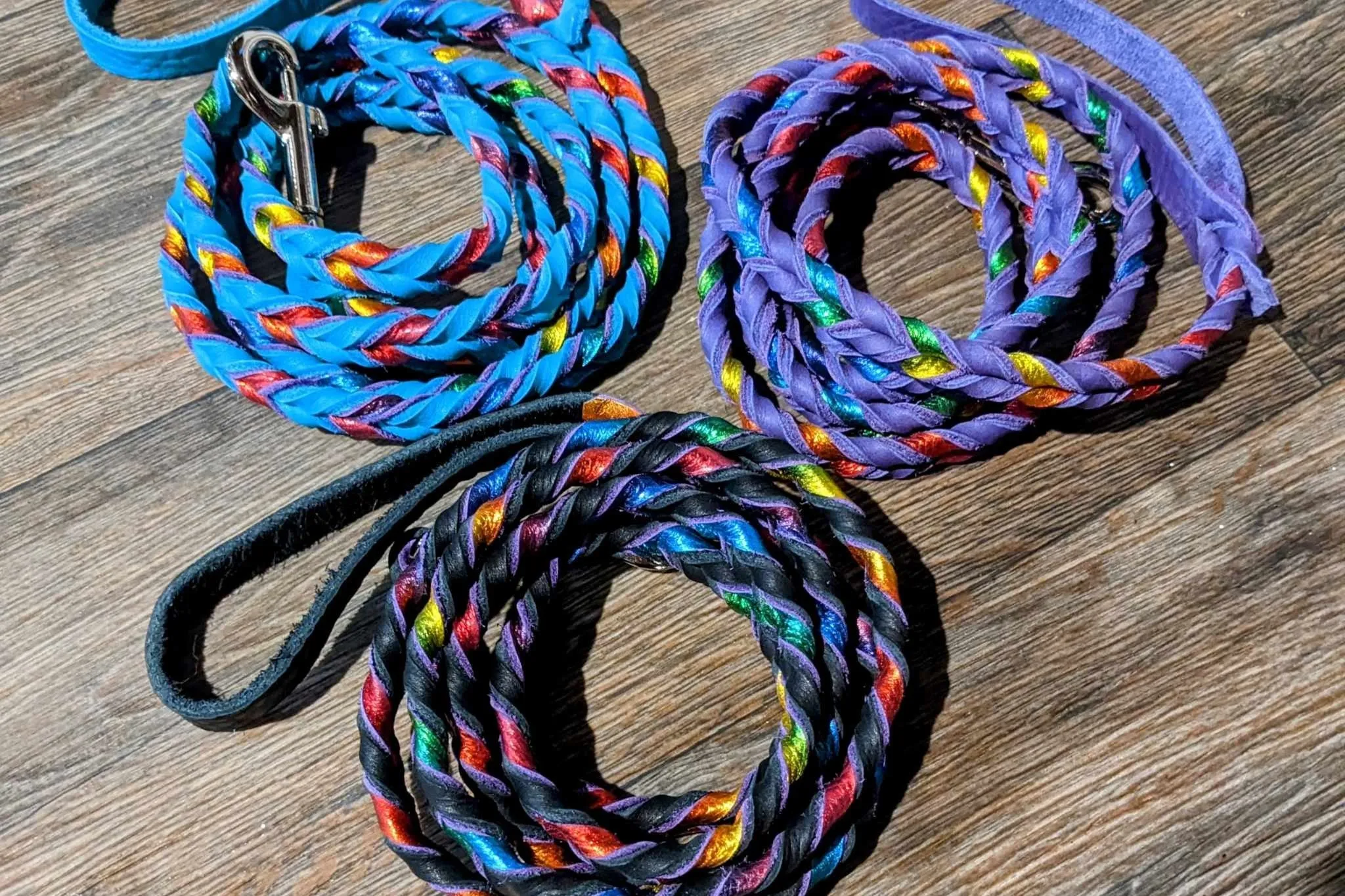 Braided Leather Leash - Metallic Leather Two Tone