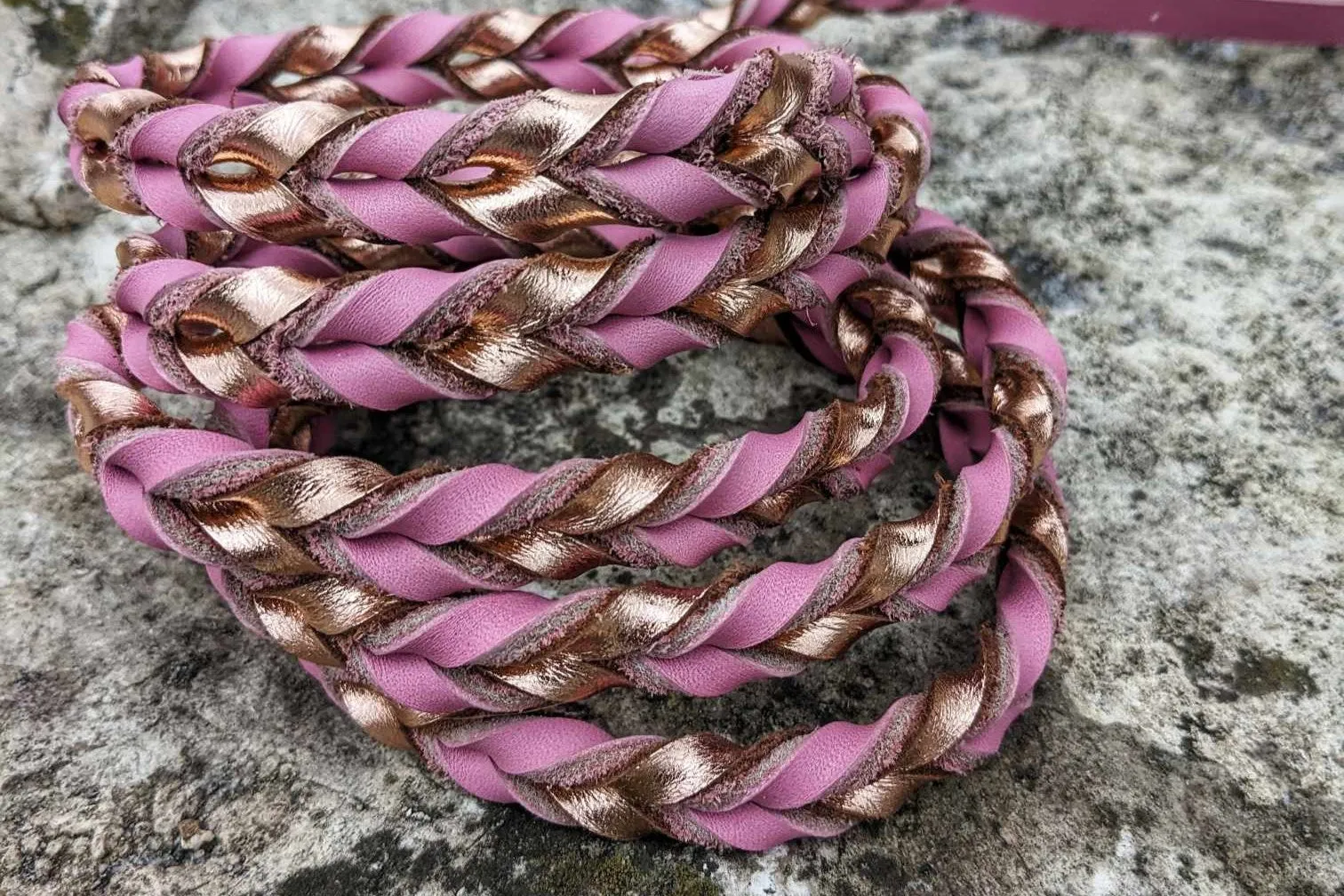 Braided Leather Leash - Metallic Leather Two Tone