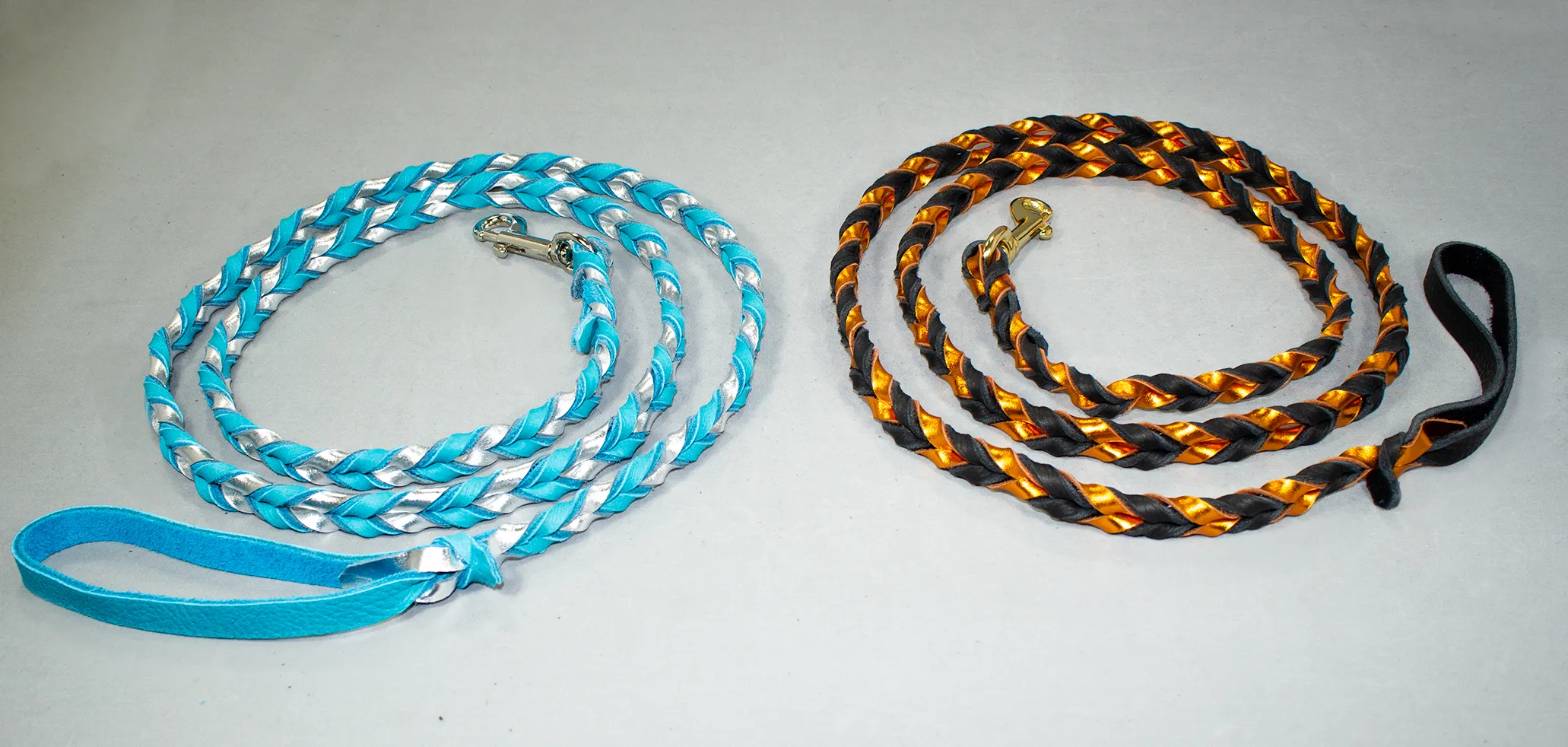 Braided Leather Leash - Metallic Leather Two Tone