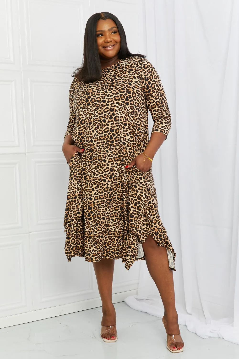 Celeste Good Days Full Size Round Neck Midi Dress in Leopard