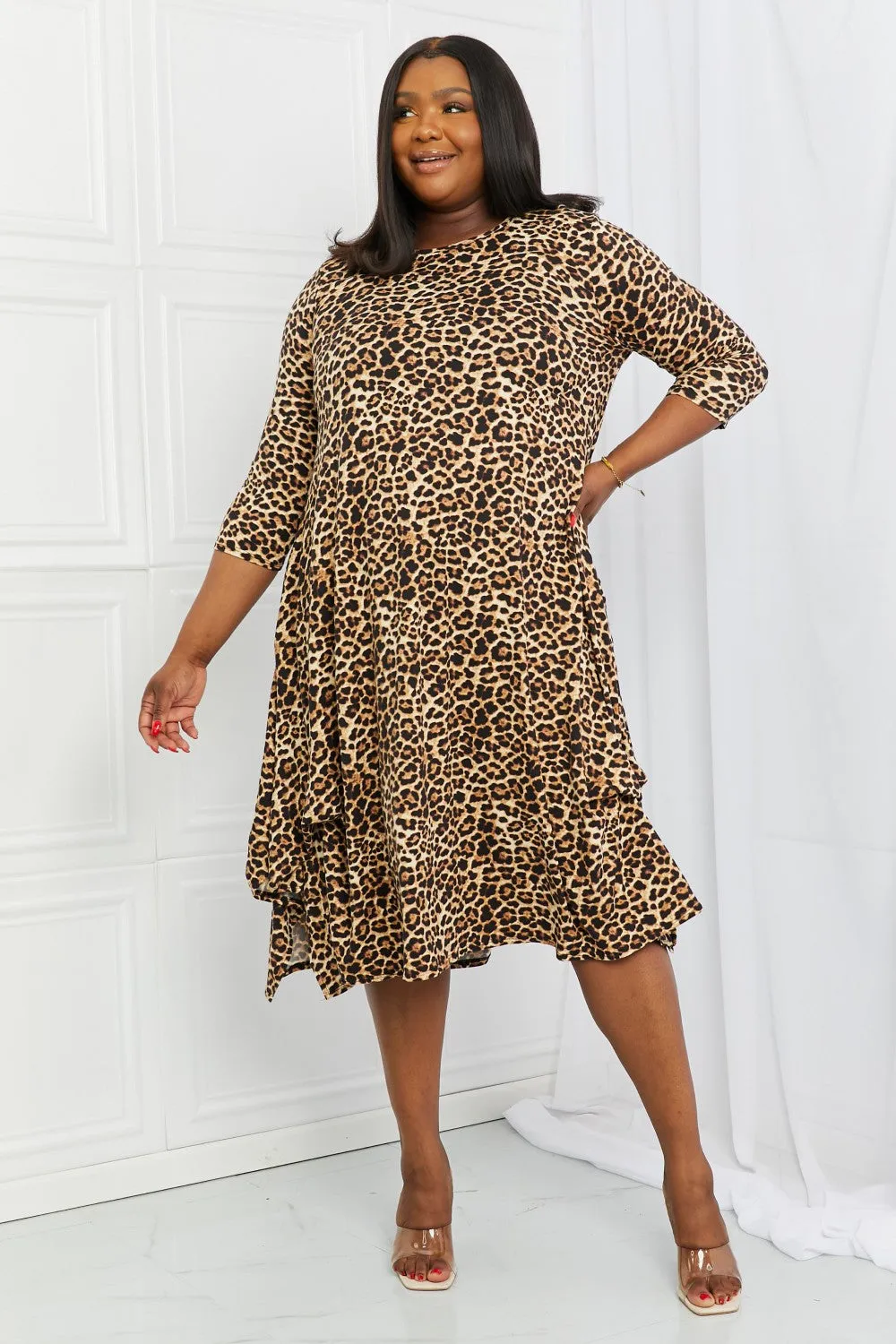 Celeste Good Days Full Size Round Neck Midi Dress in Leopard