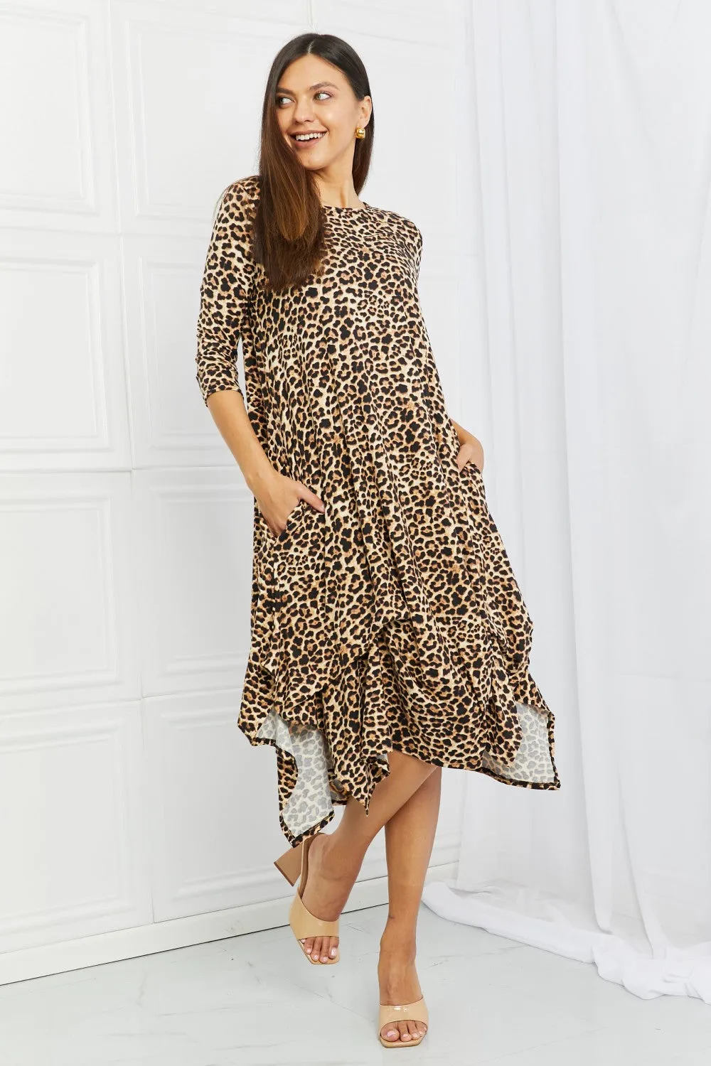 Celeste Good Days Full Size Round Neck Midi Dress in Leopard