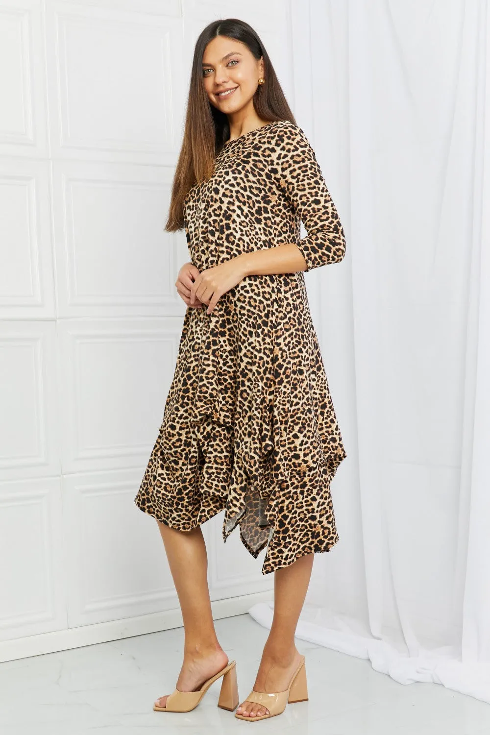 Celeste Good Days Full Size Round Neck Midi Dress in Leopard