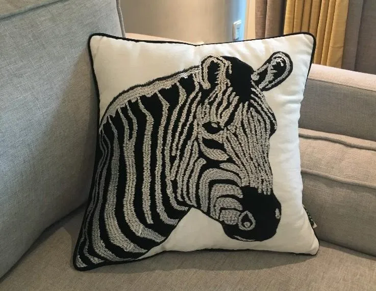 Chenille Zebra Pillow Cover, Decorative Throw Pillow, Modern Sofa Pillows, Decorative Pillows for Car