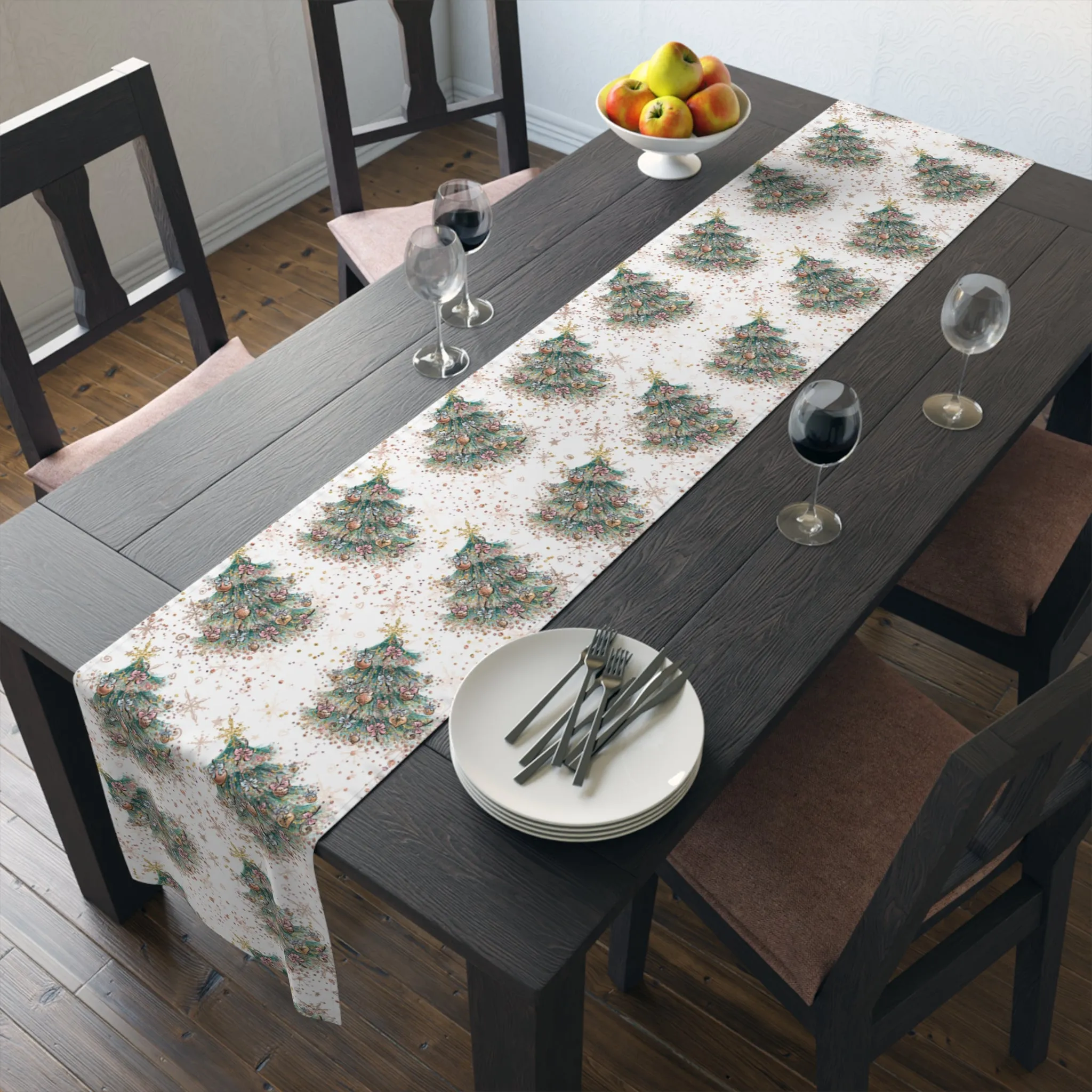 Christmas Tree Table Runner, Cotton Twill and Poly Available