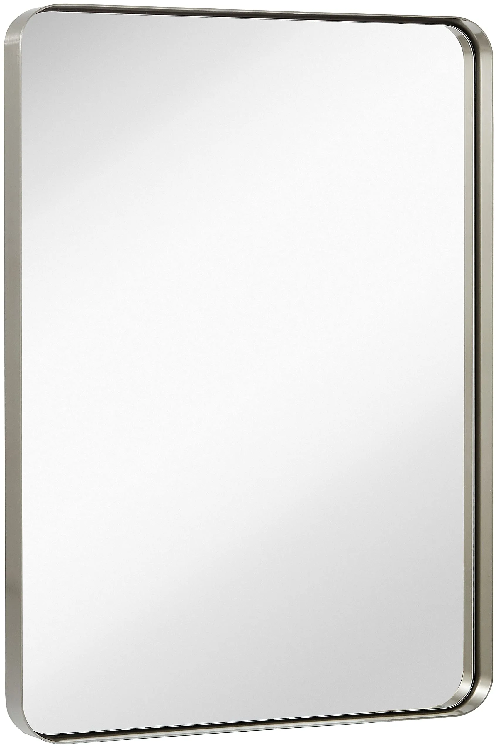 Contemporary Brushed Metal Wall Mirror | Glass Panel Silver Framed Rounded Corner Deep