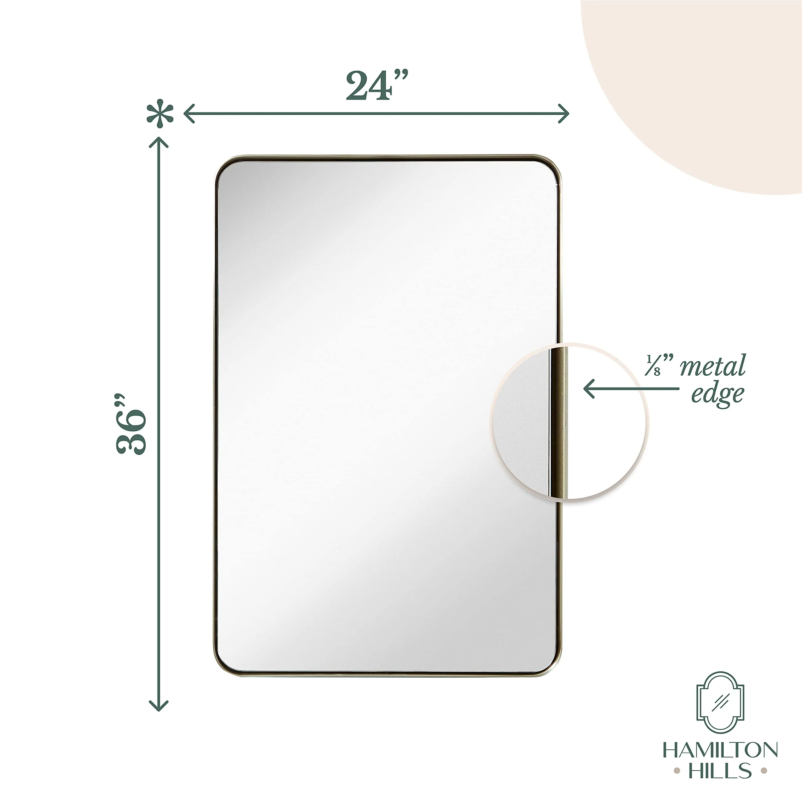 Contemporary Brushed Metal Wall Mirror | Glass Panel Silver Framed Rounded Corner Deep