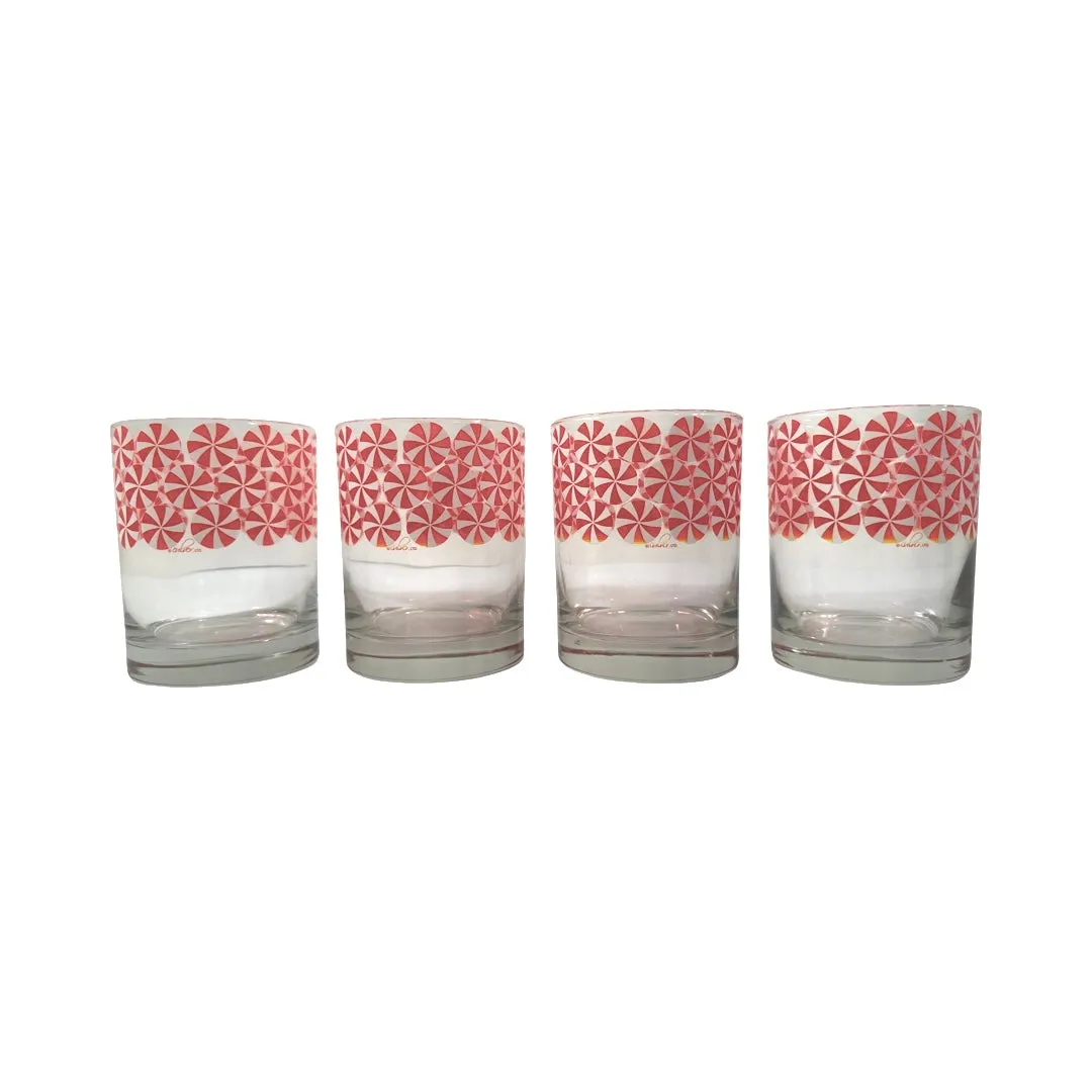 Culver Signed Mid-Century Candy Cane Pinwheels Double Old Fashion Glasses (Set of 4)