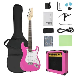 Entry Level Electric Guitar Set, 39.5" Teenage Electric Guitar w/ 10W Amplifier, Carrier Bag, Tuner, Strings, Picks, Cable, Pink