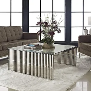 Gridiron Stainless Steel Coffee Table With Tempered Glass Top