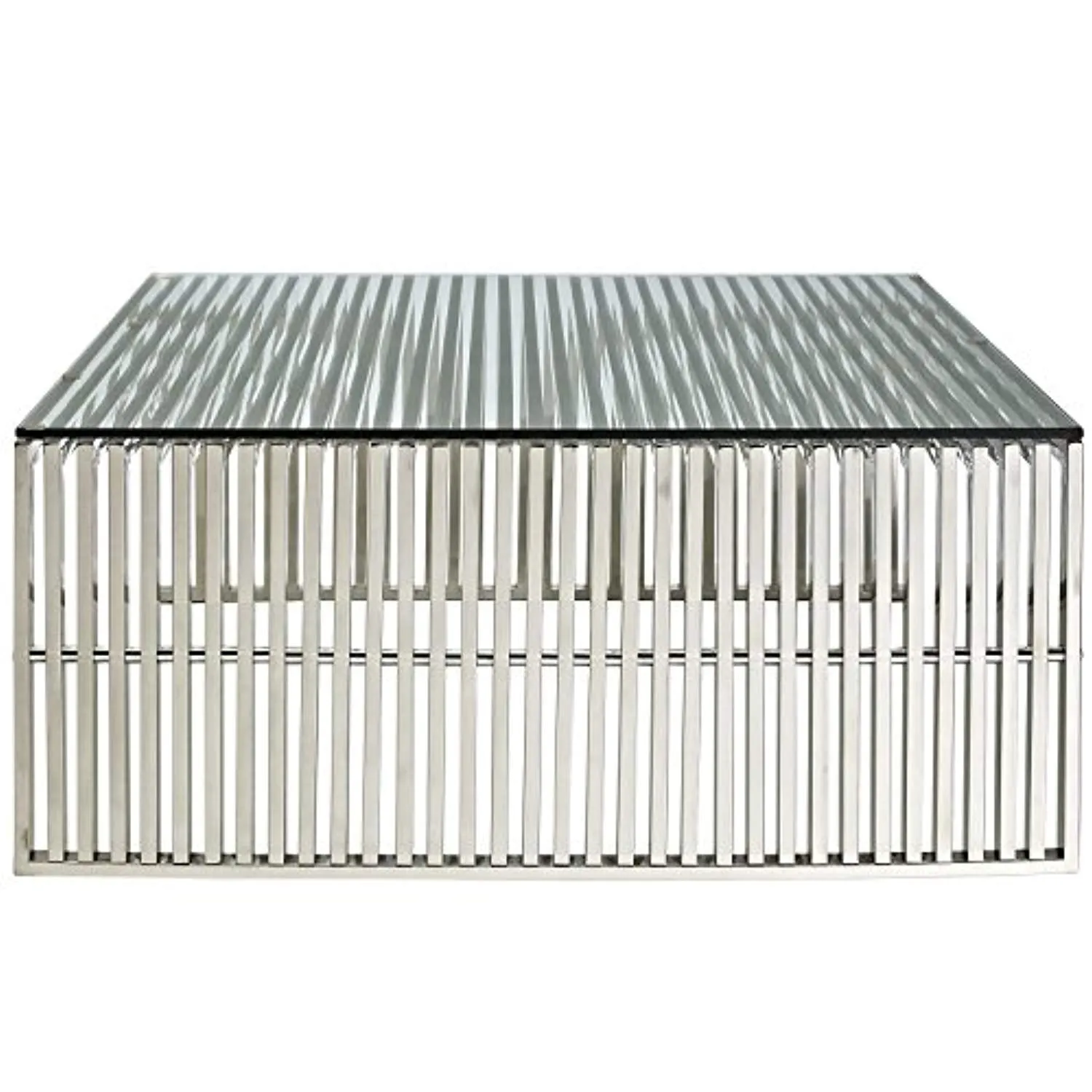 Gridiron Stainless Steel Coffee Table With Tempered Glass Top