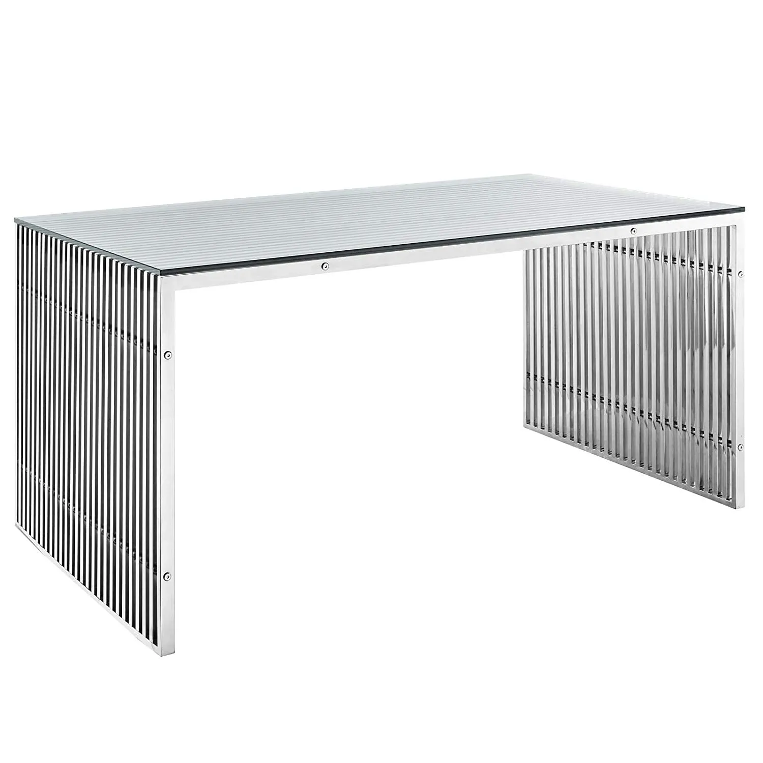 Gridiron Stainless Steel Coffee Table With Tempered Glass Top