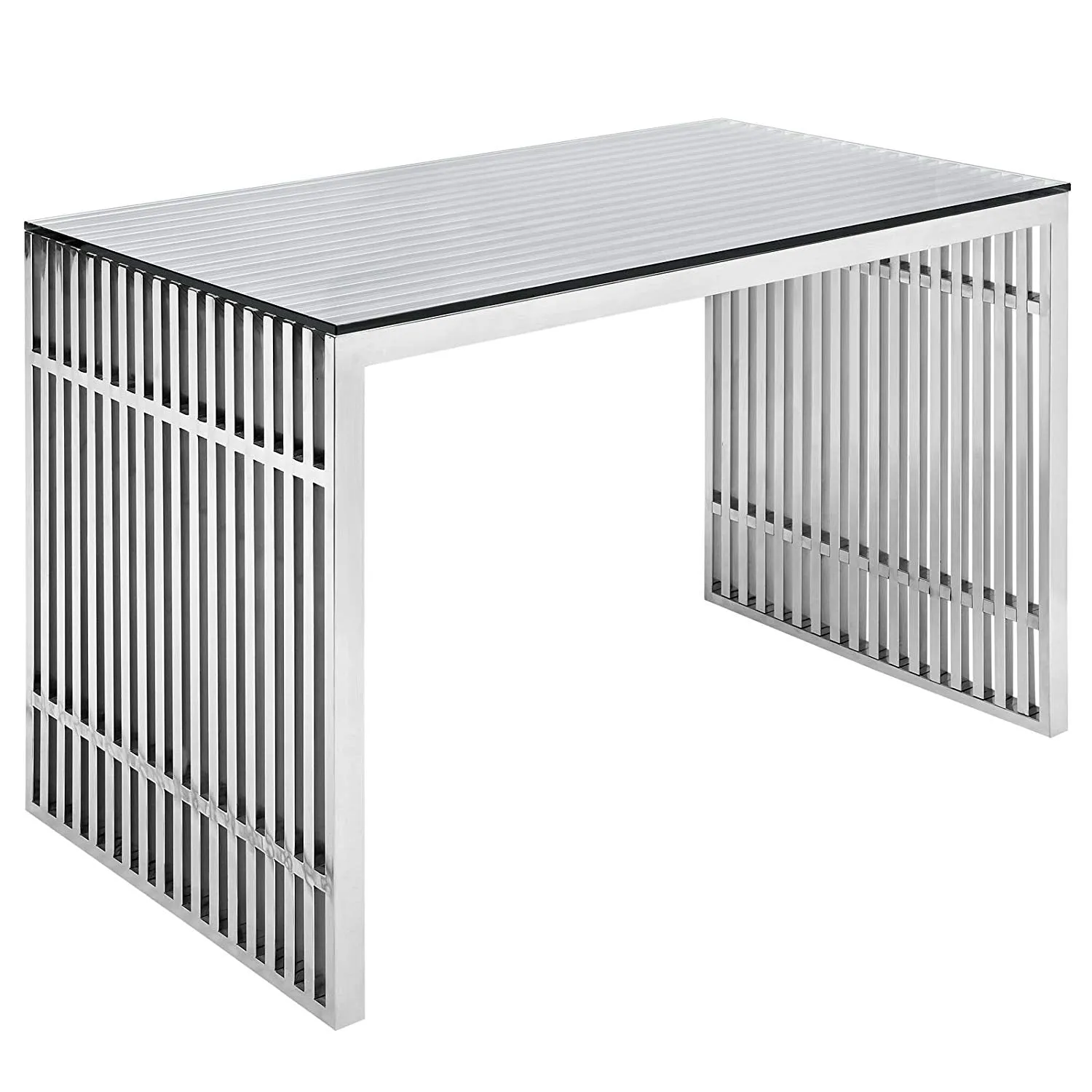 Gridiron Stainless Steel Coffee Table With Tempered Glass Top