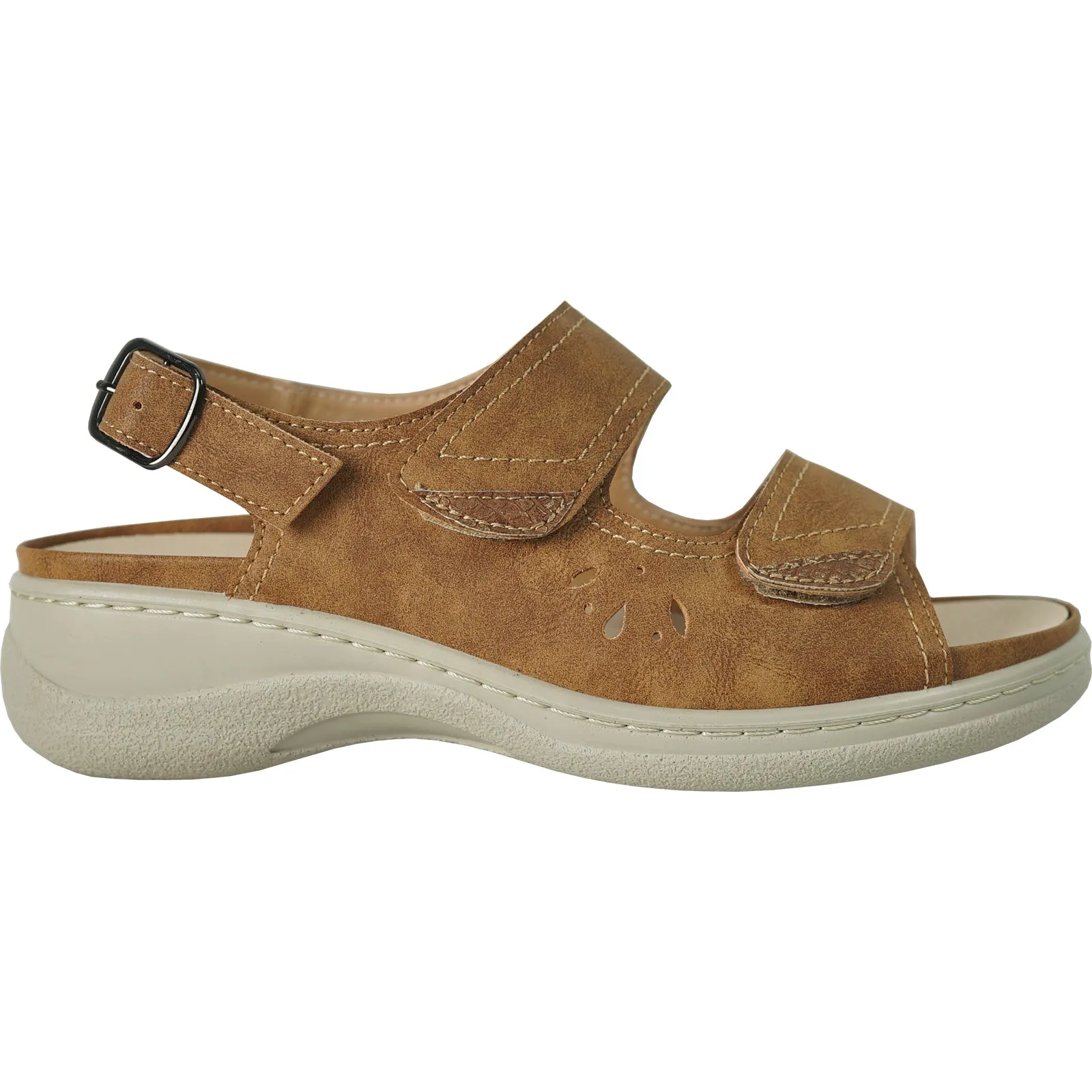 KOZI Women Comfort Casual Sandal OY3102 Wedge Sandal Camel – Replaceable Orthopedic Footbed