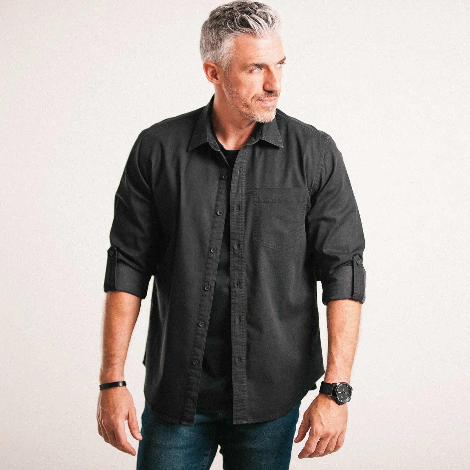 Myers Casual Shirt – Black Cotton Stretch Twill