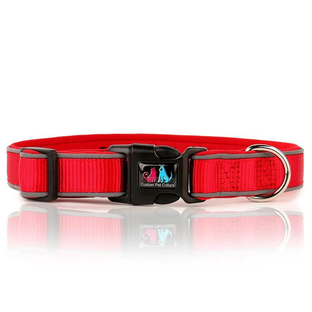 (NEW DESIGN) Super Premium - Nylon & Padded Neoprene with Safety Reflection Strips Dog Collars