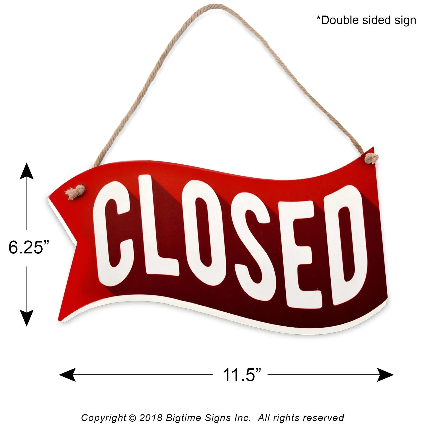 Open Closed Sign for Business Door - Reversible Double Sided with Rope for Hanging - Red