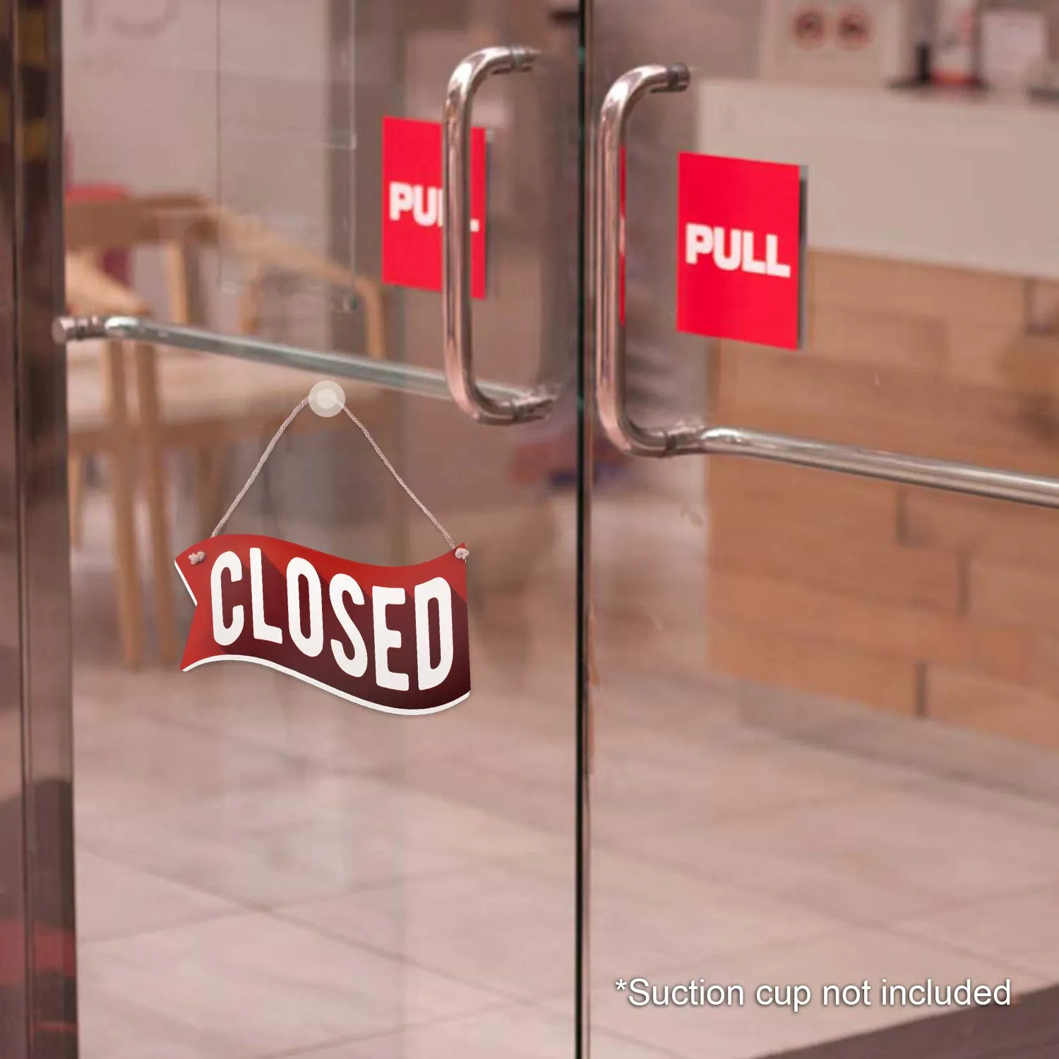 Open Closed Sign for Business Door - Reversible Double Sided with Rope for Hanging - Red