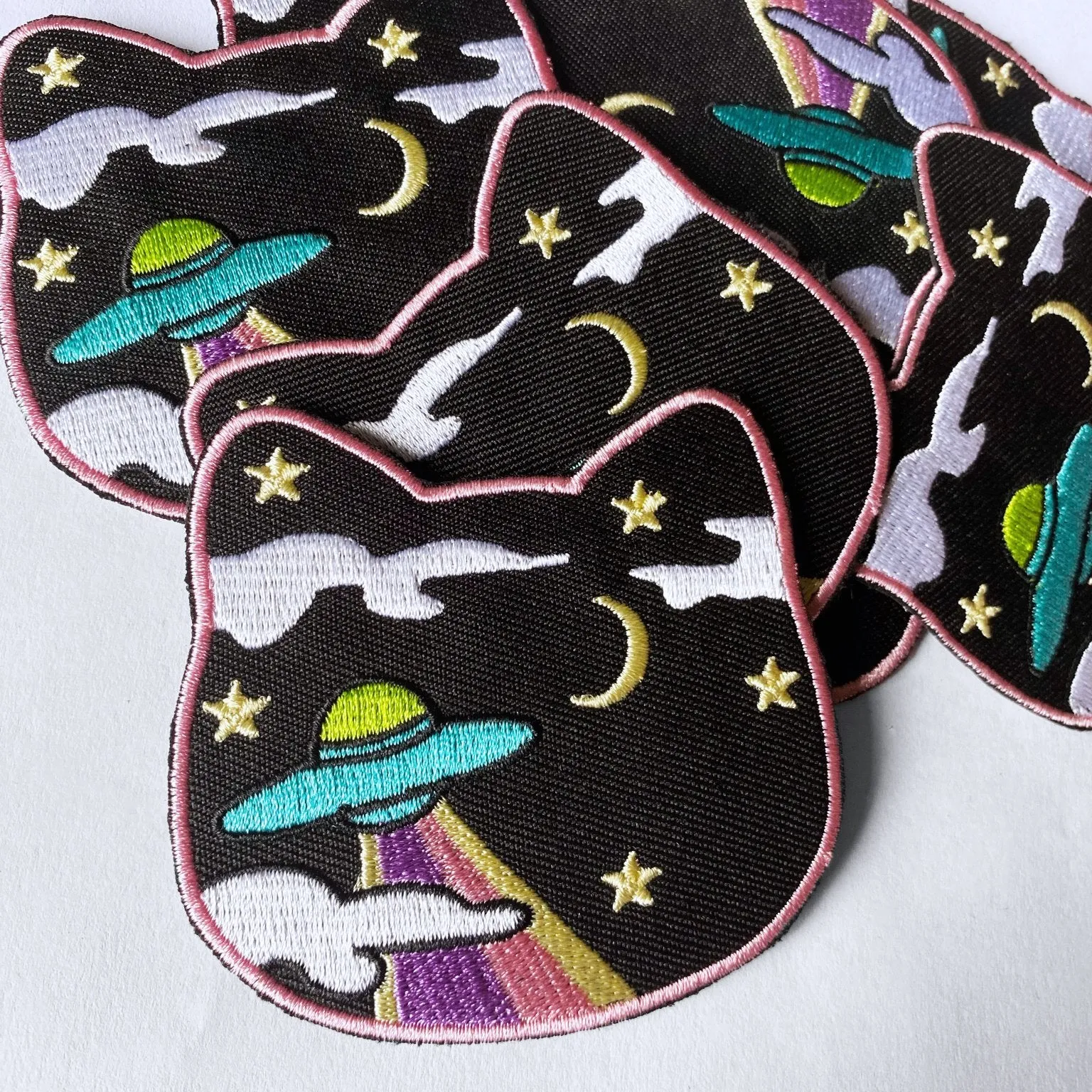 Space Cat Cute UFO Iron On Patch