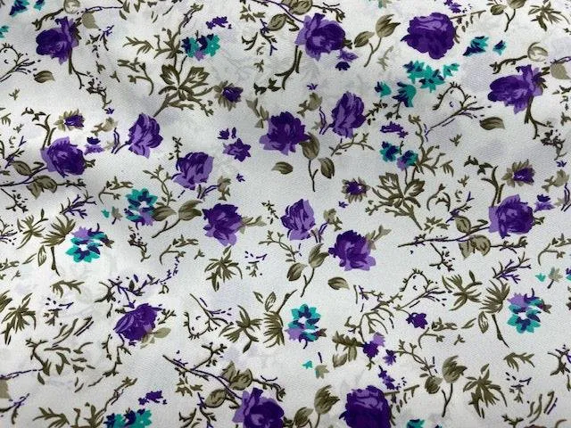White Background Floral - Clearance Printed Crepe